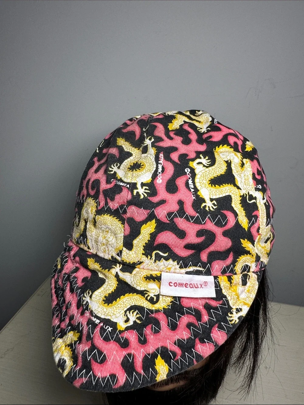 Comeaux reversible Pink & Black Dragon Print and red comfort soft Cap